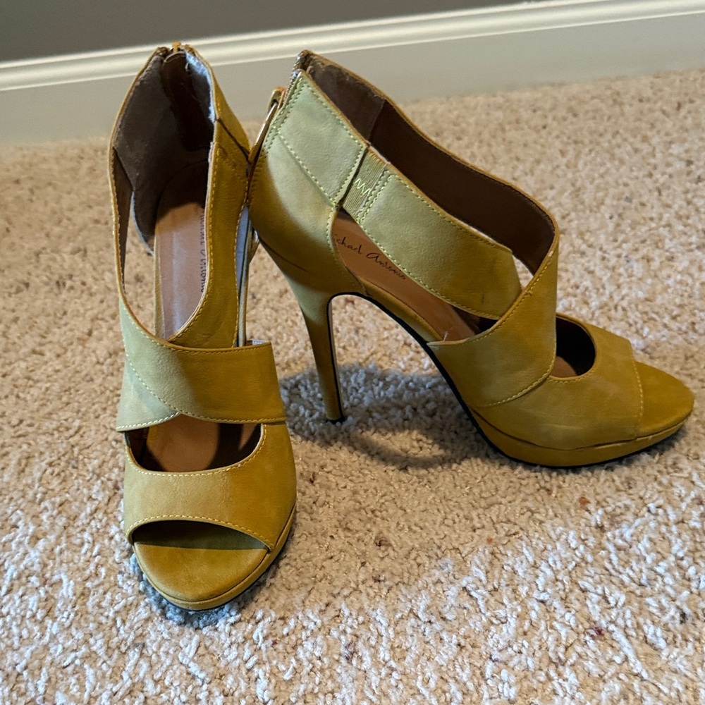Michael Antonio Stylish Mustard Yellow Open-Toe Stiletto Heels